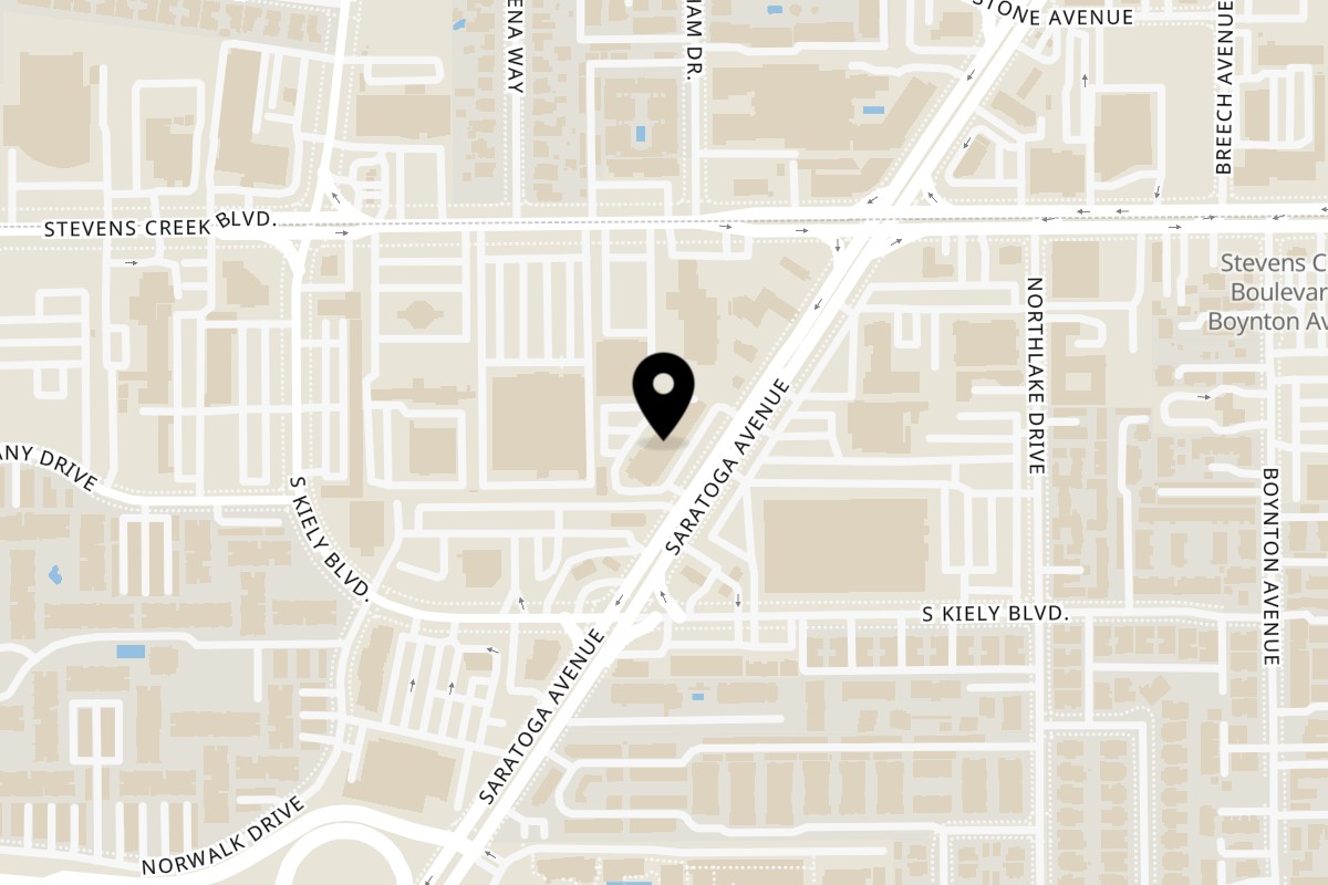 Map showing the location of Naan & Curry on 375 Saratoga Ave E in San Jose